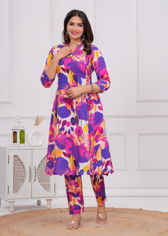 Multi Abstract Floral Printed A-Line Co-ord Set - Set of 2
