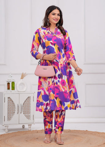 Multi Abstract Floral Printed A-Line Co-ord Set - Set of 2