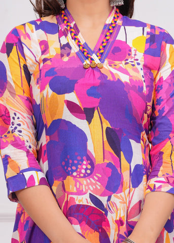 Multi Abstract Floral Printed A-Line Co-ord Set - Set of 2