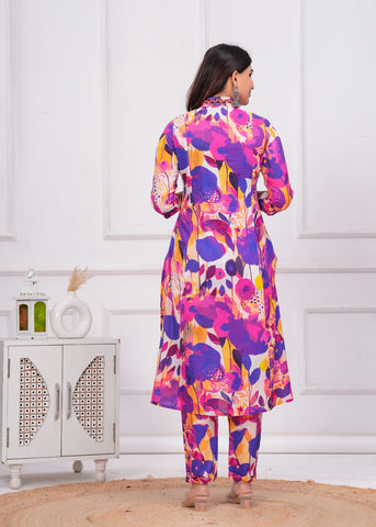 Multi Abstract Floral Printed A-Line Co-ord Set - Set of 2